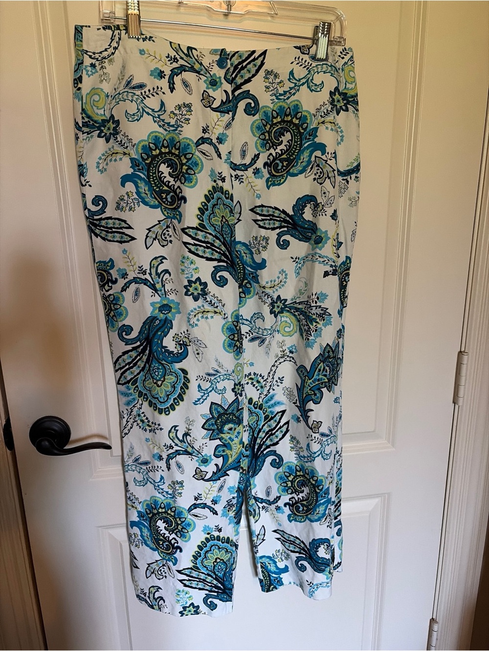 Liz Claiborne SILK/LINEN Wide Leg Pants with Blue Teal Paisley Print